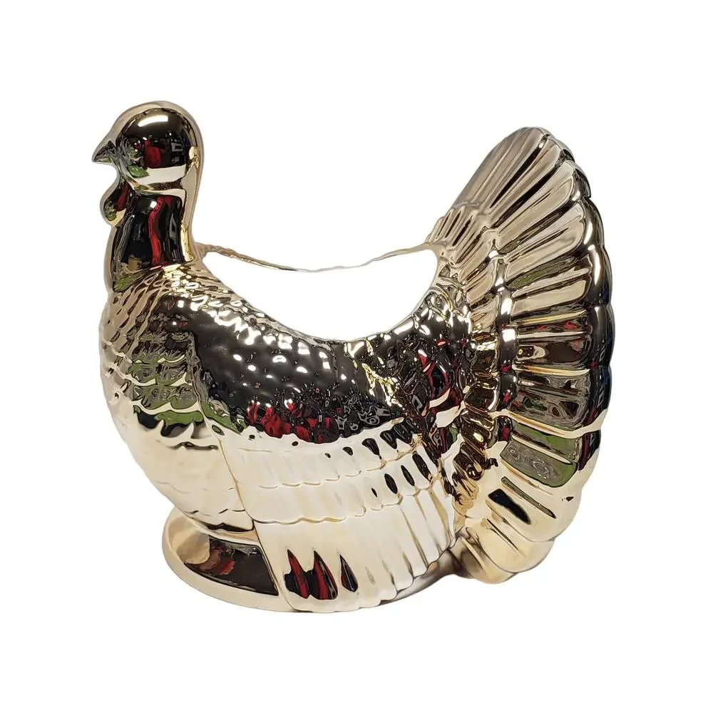 BBW Gold Thanksgiving Turkey Large 3 Wick Candle Holder / Pedestal Home Decor